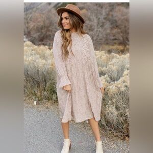 Elegant Long Sleeve Tan Dress